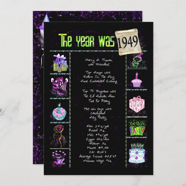 Årets födelsedag 1949 Inbjudan (Fram/baksida)