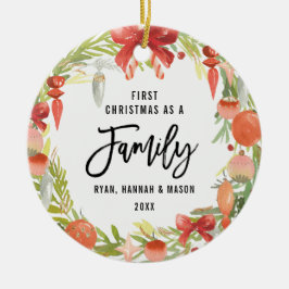 Årets första jul som familjefoto julgransprydnad keramik