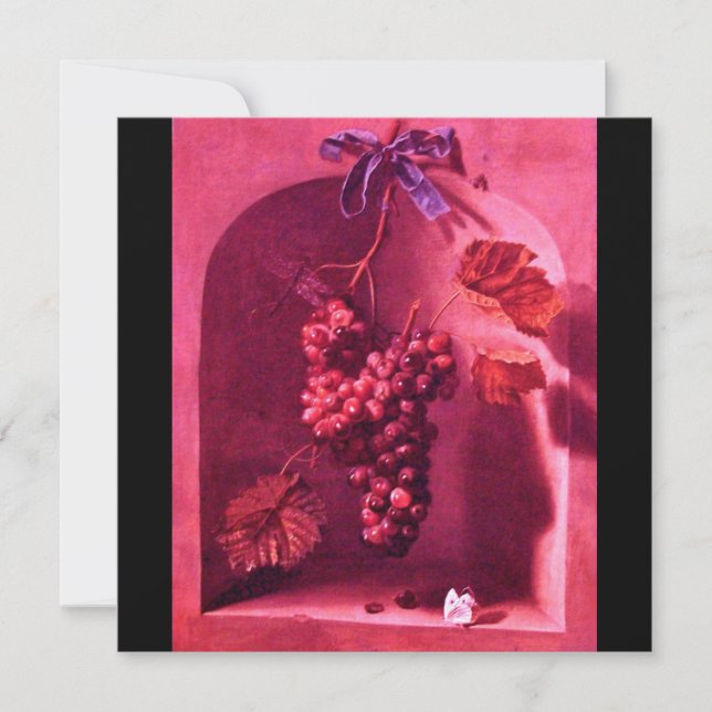 ÅRETS FRUKTER - LYCKA ,rosa röd svart Inbjudningar (Framsida)