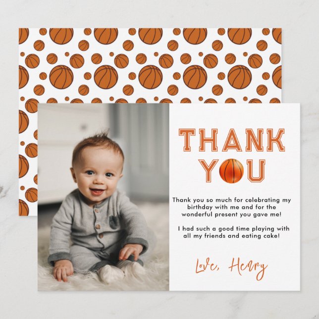 Årets nykomling 1-års födelsedag basket tack kort (Fram/baksida)