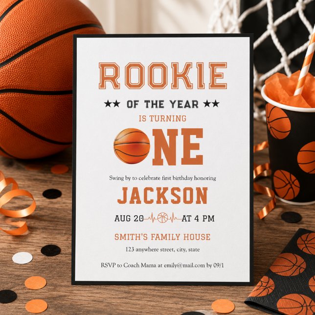 Årets nykomling 1-års födelsedagsbasket inbjudningar (Rookie of the Year 1st Birthday Basketball Invitation)