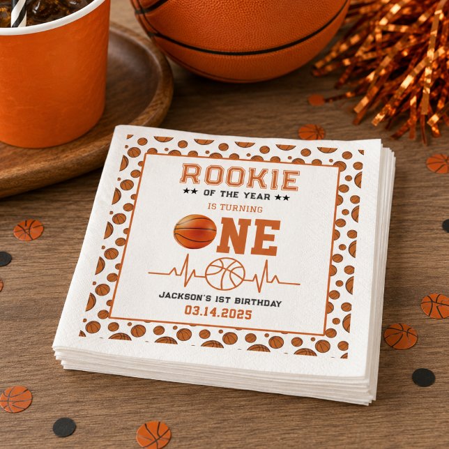 Årets nykomling 1-års födelsedagsbasket  pappersservett (Rookie of the Year 1st Birthday Basketball Napkins)