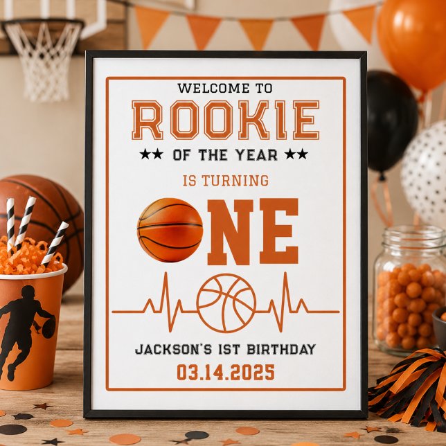 Årets nykomling 1-års födelsedagsbasket  poster (Rookie of the Year 1st Birthday Basketball Poster)