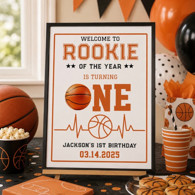 Årets nykomling 1-års födelsedagsbasket  poster (Rookie of the Year 1st Birthday Basketball Poster)