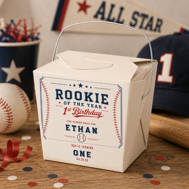 Årets nykomling baseballbiljett 1-årsdag presentaskar (Rookie of the Year Baseball Ticket 1st Birthday Favor Boxes)