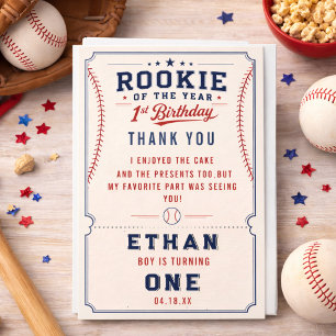 Årets nykomling baseballbiljett 1-årsdag tack kort
