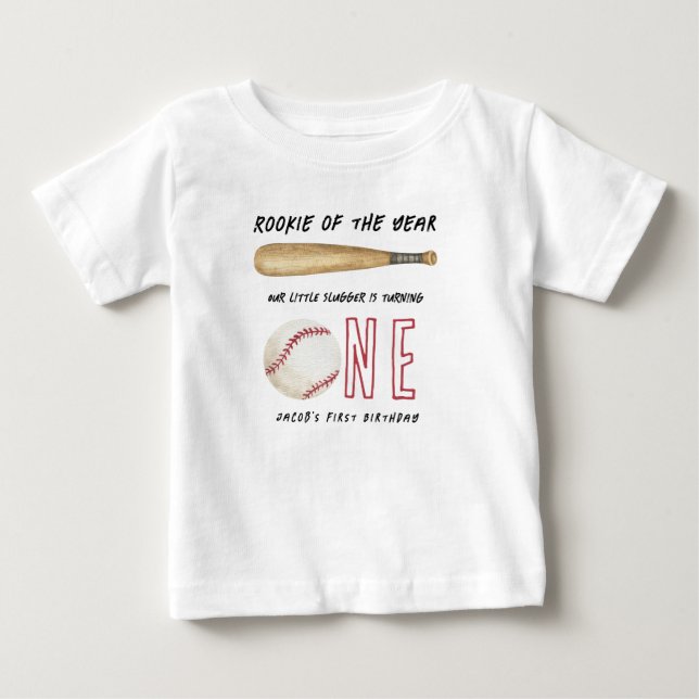 Årets nykomling baseboll 1-års födelsedagsfest t shirt (Framsida)