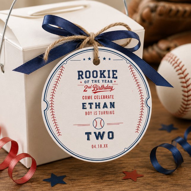 Årets nykomling baseboll 2-års födelsedag barn  gåvor etiketter (Rookie of the Year Baseball 2nd Birthday Kids Favor Tags
)