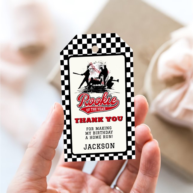 Årets nykomling baseboll anpassad födelsedagsfest presentetikett (Skapare uppladdad)