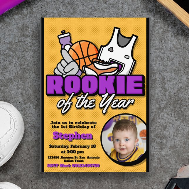 Årets nykomling - basket med foto inbjudningar (Rookie of the Year - Basketball with Photo Invitation)
