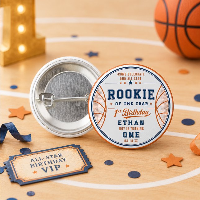 Årets nykomling basketbiljett 1-årsdag knapp (Rookie of the Year Basketball Ticket 1st Birthday Button
)