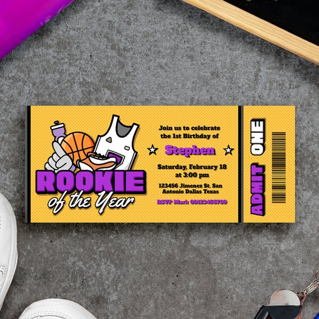 Årets nykomling - Första födelsedagsbiljett för po Inbjudningar (Rookie of the Year - Boy First Birthday Ticket Invitation)