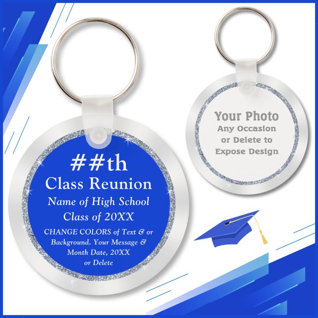 Årets och Färgens Billigt klass Reunion Gift-idéer Nyckelring (Photo and Personalized, Class Reunion Favors with Photo, Logo. Blue Silver, Class Reunion giveaways.)