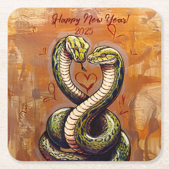 Årets önskan för Kärlek 2025 års träsnake Underlägg Papper Kvadrat (Framsidan)