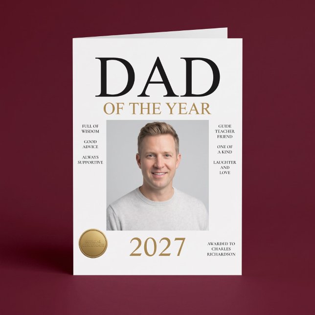 Årets pappa Foto (endast vit) Fars dag Kort (Skapare uppladdad)