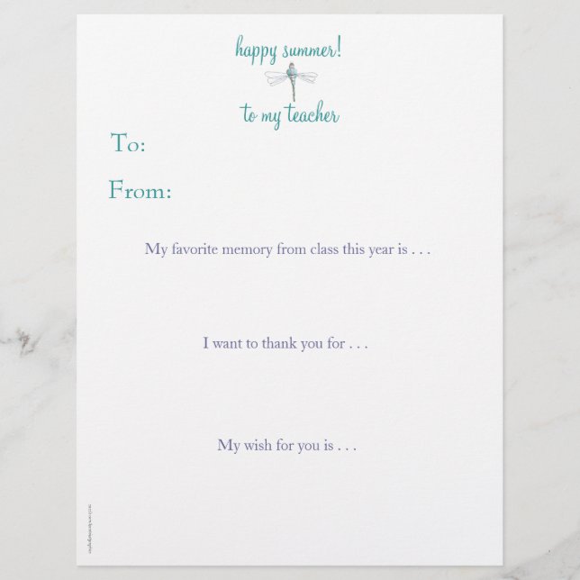 Årets personliga tack till lärare - trollslända (Framsida)