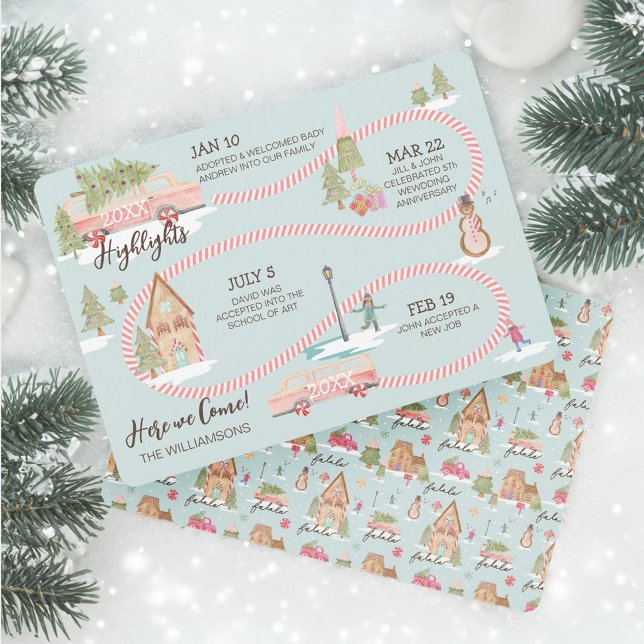 Årets sista högdagrar - Gingerbröd - Väg Karta Julkort (Year End Highlight Gingerbread Town Road Map Holiday Card)