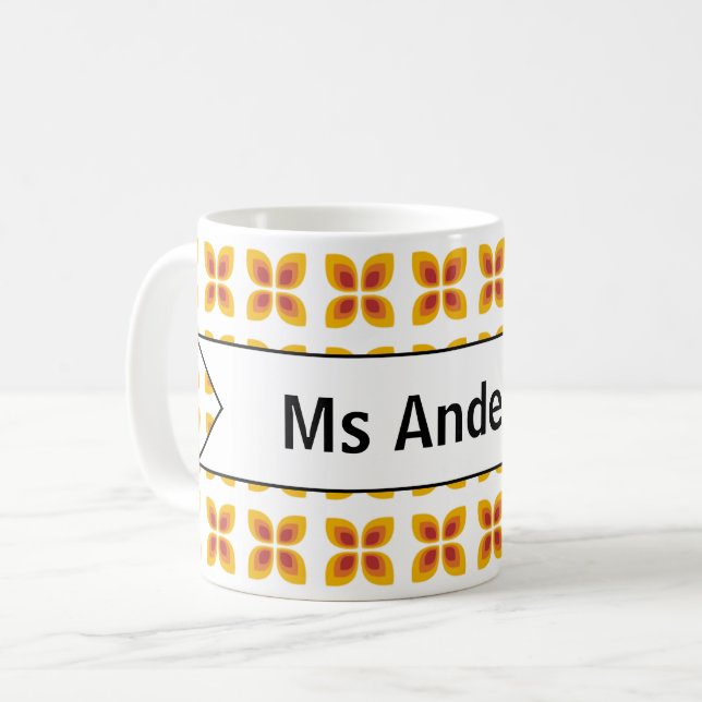 Årets Slut Lärare Gåva Färgglomma Retro Blommor Kaffemugg (Framsida vänster)