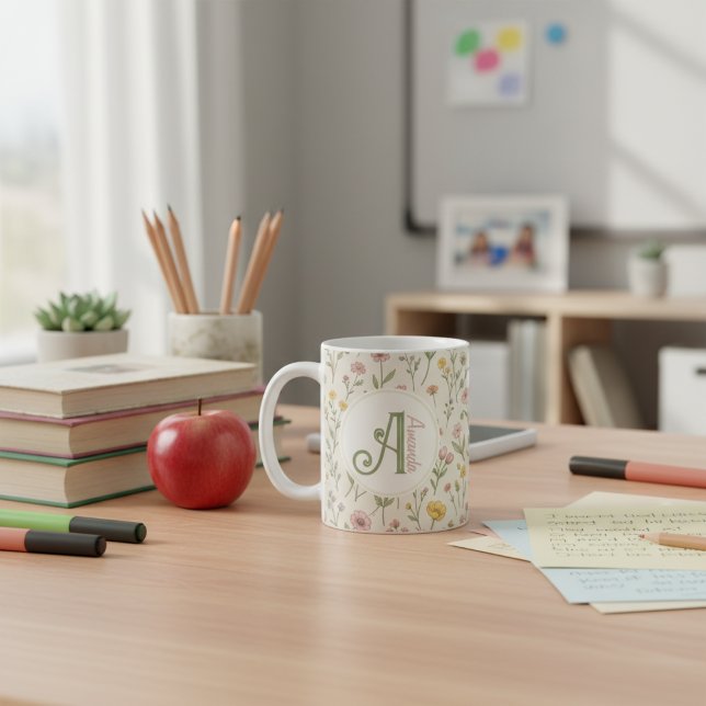 Årets Slut Lärare Gåva Vildblomma Monogram Kopp (Custom Teacher Appreciation Gift)