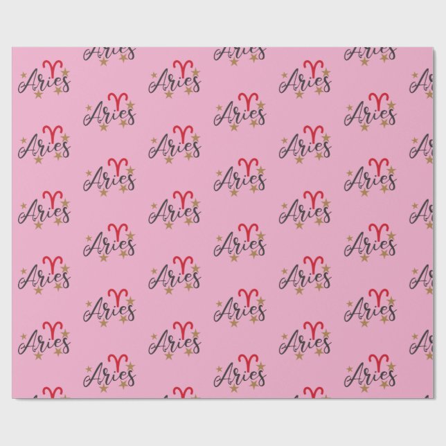 Årets Stjärntecken Wrapping Papper - Rosa Bakgrund Presentpapper (Platt)