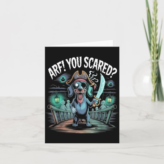 Arf Du Rädd_ Rolig Dachshund Hund Halloween Kort (Framsida)