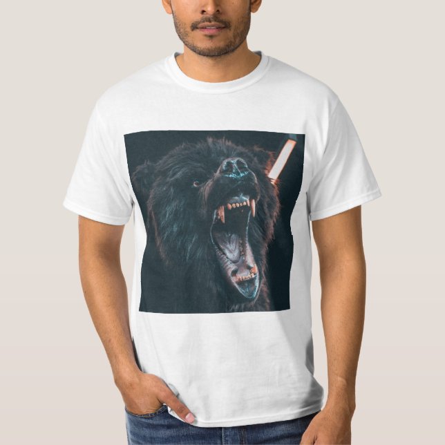 Arg Bear Teeth Black Bear Growel T Shirt (Framsida)