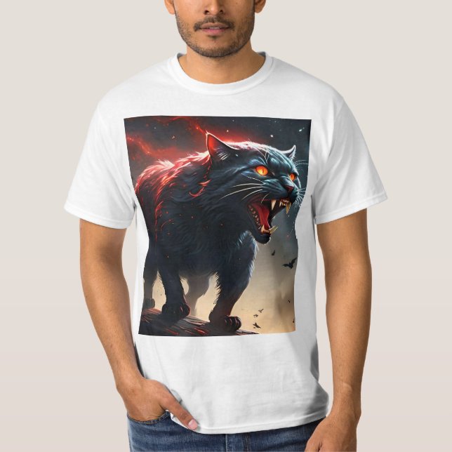 Arg Black Fiery Halloween Pussy Cat T Shirt (Framsida)