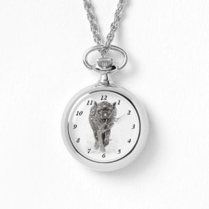 Arg Black Varg i Snö, vild Winter Armbandsur