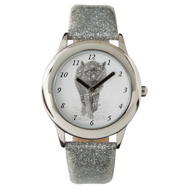 Arg Black Varg i Snö, vild Winter Armbandsur (Framsida)