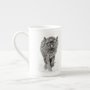 Arg Black Varg i Snö, vild Winter Benporslin Mugg
