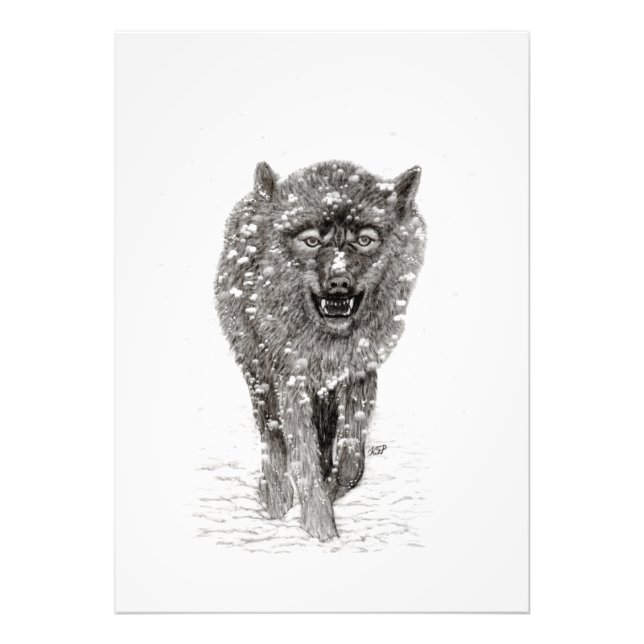 Arg Black Varg i Snö, vild Winter Fototryck (Framsidan)