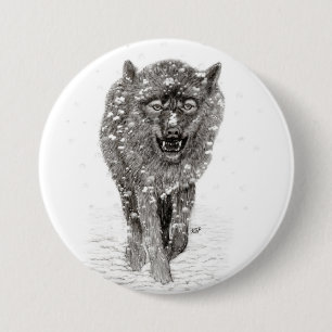 Arg Black Varg i Snö, vild Winter Knapp