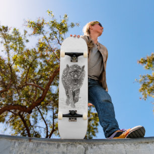 Arg Black Varg i Snö, vild Winter Mini Skateboard Bräda 18,5 Cm