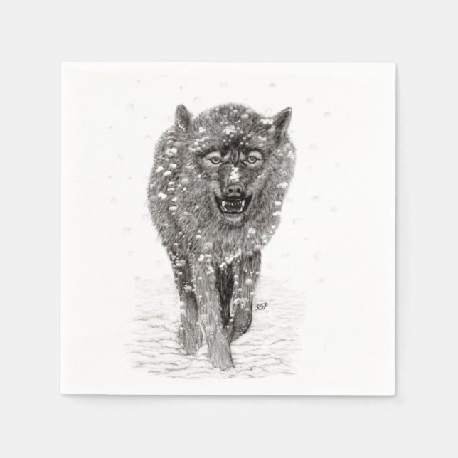 Arg Black Varg i Snö, vild Winter Pappersservett (Framsidan)
