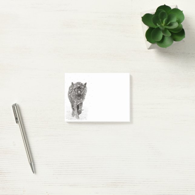 Arg Black Varg i Snö, vild Winter Post-it Block (Kontor)