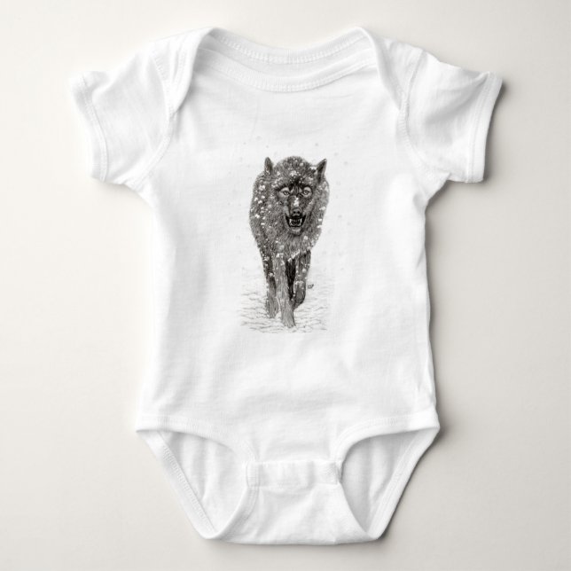 Arg Black Varg i Snö, vild Winter T Shirt (Framsida)