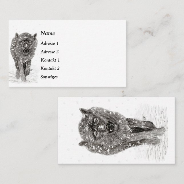 Arg Black Varg i Snö, vild Winter Visitkort (Fram/baksida)