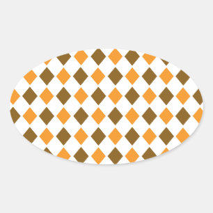 [ARG-BRO-1] Brunt och orange retro argyle Ovalt Klistermärke