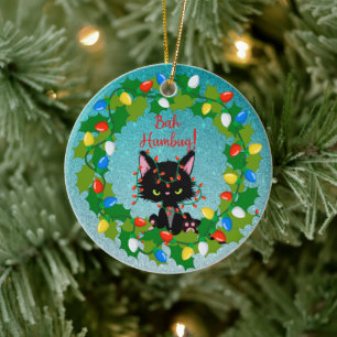 Arg Cat Bah Humbug Julgransprydnad Keramik