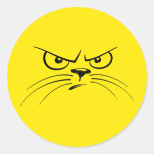 Arg Cat Gult Ansikte Runt Klistermärke
