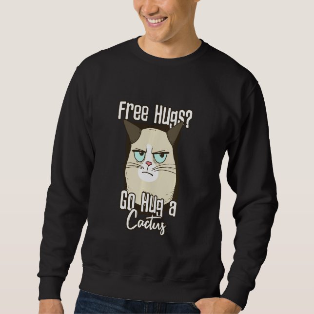 Arg Cat Hug A Cactus Lång Ärmad Tröja (Framsida)