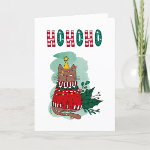 Arg Cat in udda, fuktiga julsöta Julafton-katt Helgkort