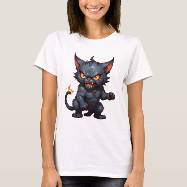 Arg demon cat gullig arg cat t shirt (Framsida)
