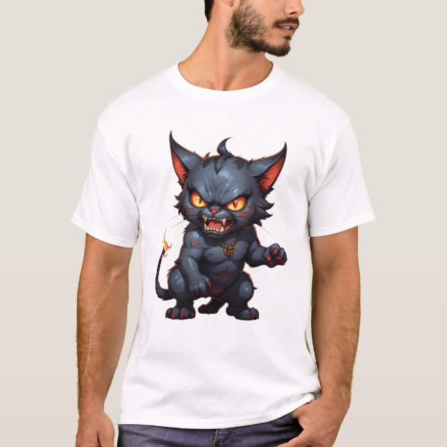 Arg demon cat gullig arg cat t shirt (Framsida)