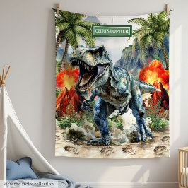 Arg Dinosaur Blanket Personlig med Kids Namn Fleecefilt