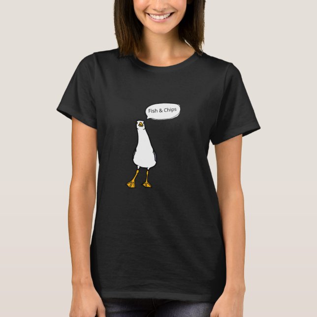 Arg Fiskmås Fish & Chip Cheeky Bird T Shirt (Framsida)