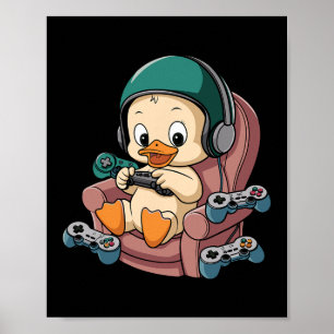 Arg Gamer Anka med headset och styrenhet Poster