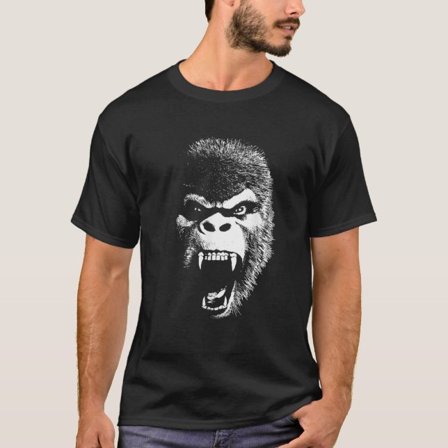 Arg Gorilla Fierce Ape Ansikte T Shirt (Framsida)