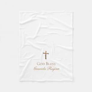 Arg guld- crucifix för dop fleecefilt