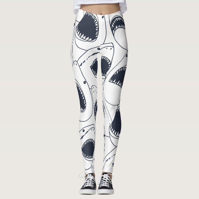 Arg haj, vintage doodle mönster. leggings (Framsida)